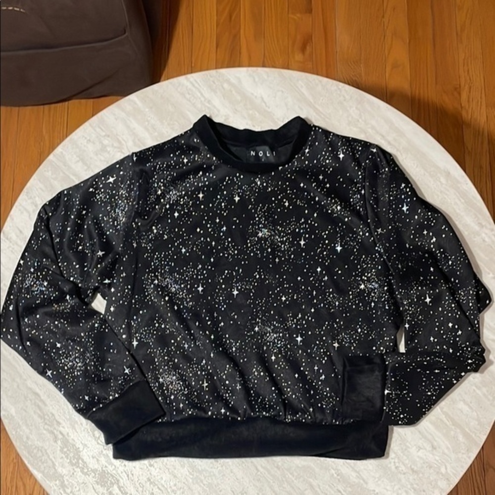 Noli Celestial Crew Neck Sweatshirt Black + Holographic Stars *S